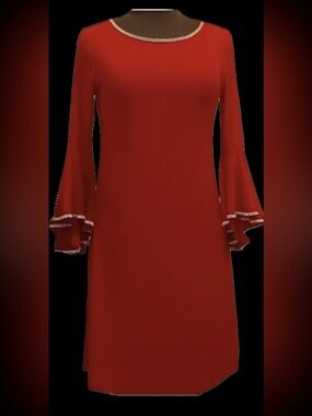 MSK Red Bell-Sleeve Shift Dress with Trim